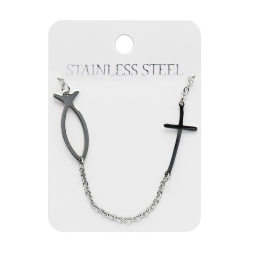 Naszyjnik - rybka chrześcijańska - Ichtys - krzyż - Stainless Steel