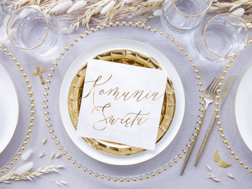 Ekologiczne serwetki PREMIUM na stół ZŁOTE KOMUNIA ŚWIĘTA