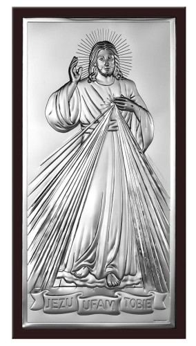 Obrazek srebrny - Jezu Ufam Tobie na brązowym drewnie 8x13,5