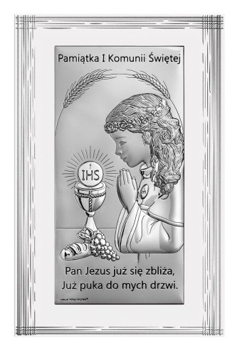 Obrazek srebrny - I Komunia Święta Dziewczynka - 15,5x25cm