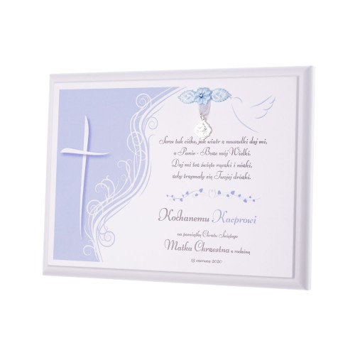 Wyjątkowa pamiątka na białym podkładzie - prezent z medalikiem Chrzest Święty NADRUK UV