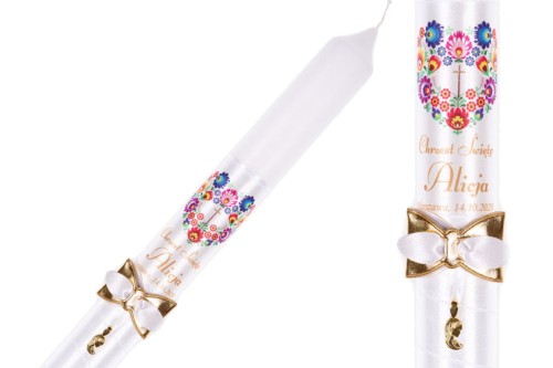 Świeca na Chrzest FolkStyle® plus złocony medalik MADONNA