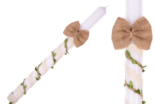 Eko zestaw GREEN ♻ ŚWIECA I SZATKA z nadrukiem - Pamiątka Chrztu Gromnica na Chrzest