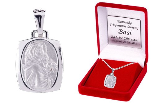 Srebrny medalik MB Cygańska łańcuszek SREBRO pr. 925 DEDYKACJA