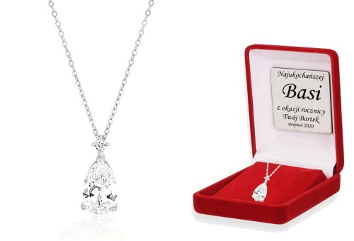 Biała cyrkonia "ŁZA OCEANU" na łańcuszku pr. 925 DEDYKACJA