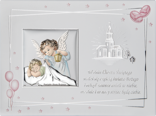 Obrazek srebrny - Pamiątka Chrztu Świętego na ozdobny panelu - 19,5x14,5