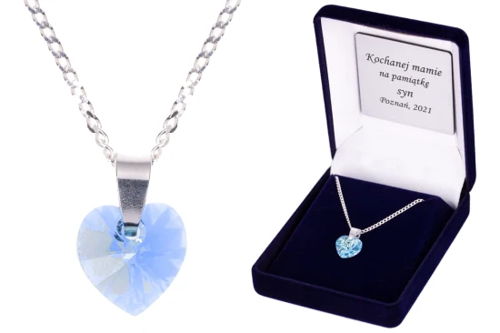 Zawieszka SWAROVSKI "Royal Blue" na łańcuszku DEDYKACJA - Pamiątka Prezent