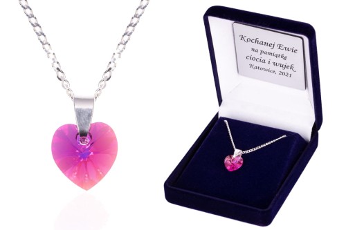 Zawieszka SWAROVSKI "Royal Pink" na łańcuszku DEDYKACJA - Pamiątka Prezent