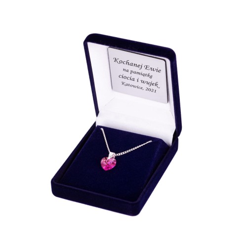 Zawieszka SWAROVSKI "Royal Pink" na łańcuszku DEDYKACJA - Pamiątka Prezent