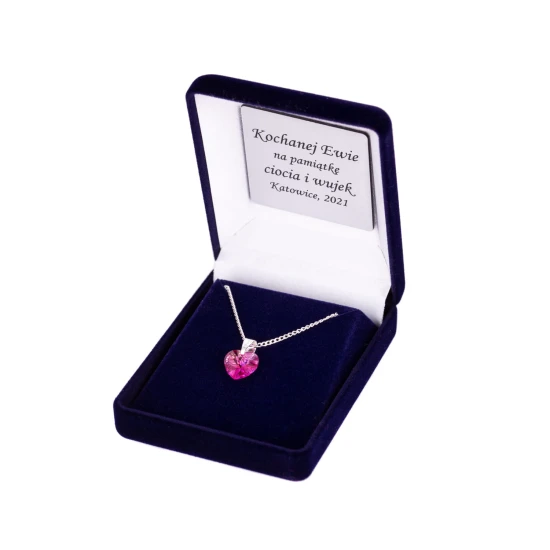Zawieszka SWAROVSKI "Royal Pink" na łańcuszku DEDYKACJA - Pamiątka Prezent