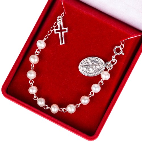 Bransoletka srebrna, pr.925 z naturalnymi perłami w eleganckim pudełeczku