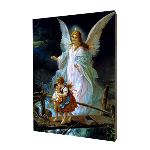 Obraz na desce lipowej - Anioł Stróż z dziećmi