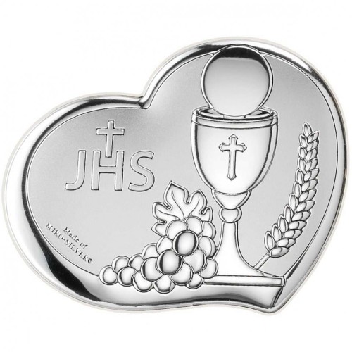 Obrazek srebrny - SERCE - Pamiątka I Komunii Świętej 8x7
