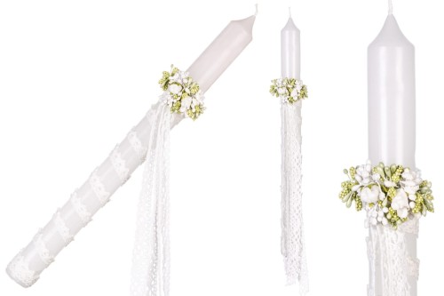 Świeca PREMIUM ze stroikiem gromnica zdobienie koronkowe