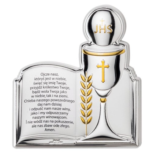 Obrazek srebrny - Komunia Święta z modlitwą - 10x11
