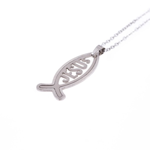 Naszyjnik - rybka chrześcijańska - JESUS - Stainless Steel