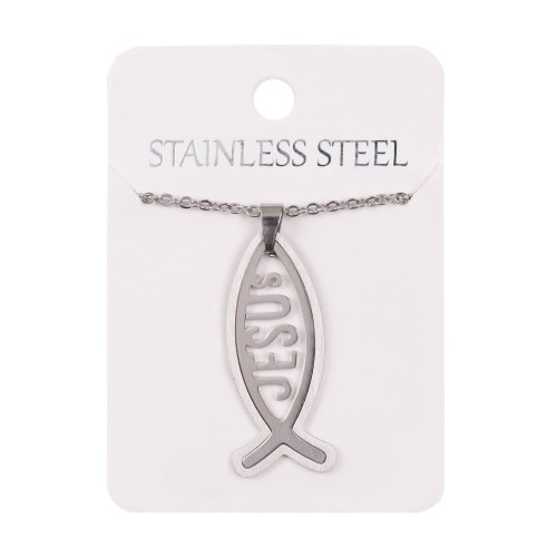 Naszyjnik - rybka chrześcijańska - JESUS - Stainless Steel