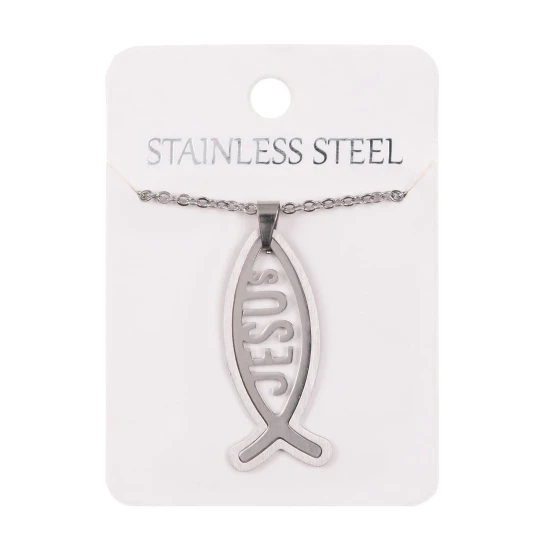 Naszyjnik - rybka chrześcijańska - JESUS - Stainless Steel