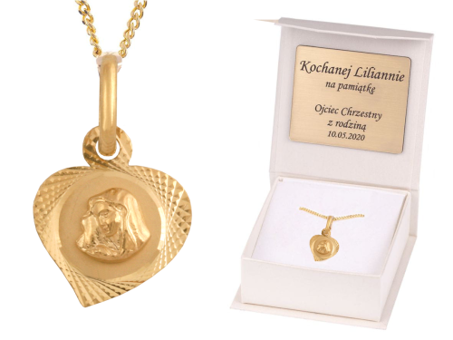 Matka Boska Bolesna ZŁOTY ZESTAW medalik łańcuszek pr. 585 DEDYKACJA - Pamiątka Prezent
