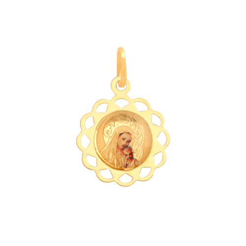 Matka Boska z dzieciątkiem ZŁOTY ZESTAW medalik łańcuszek pr. 585 DEDYKACJA - Pamiątka Prezent