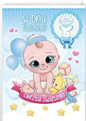 Karnet kartka z życzeniami na Chrzest Święty w słodkim kolorze