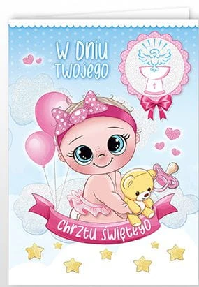 Karnet kartka z życzeniami na Chrzest Święty w słodkim kolorze