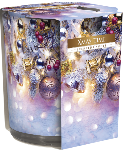 Świeca zapachowa ŚWIĄTECZNY CZAS w prostym szkle z wzorem