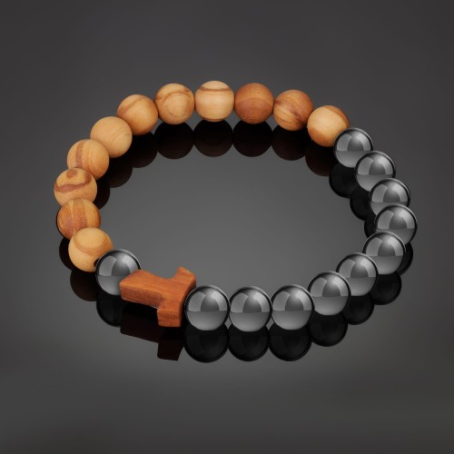 Bransoletka - Hematyt + Drzewo Oliwne