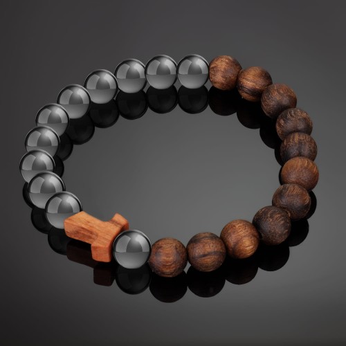 Bransoletka - Hematyt + Drzewo Orzech Włoski + Drzewo Oliwne