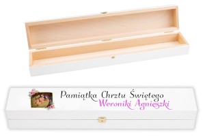 Pudełko drewniane na świecę ze zdjęciem - Chrzest Święty nadruk UV
