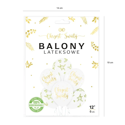 Balony Chrzest - zestaw 6 sztuk - kolekcja EUKALIPTUS
