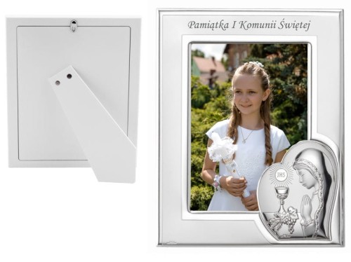 Srebrna ramka komunijna na zdjęcie IHS - dziewczynka 13x18