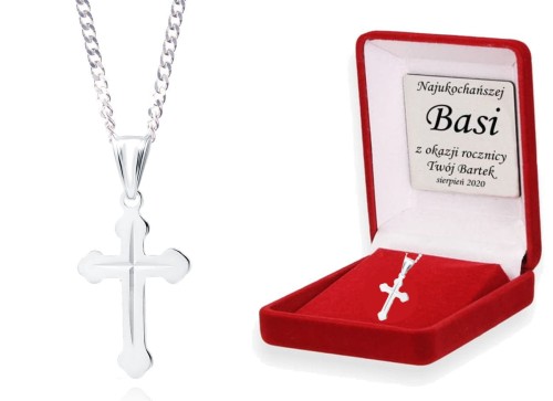 Srebrny diamentowany KRZYŻYK łańcuszek pr. 925 DEDYKACJA - Pamiątka Prezent
