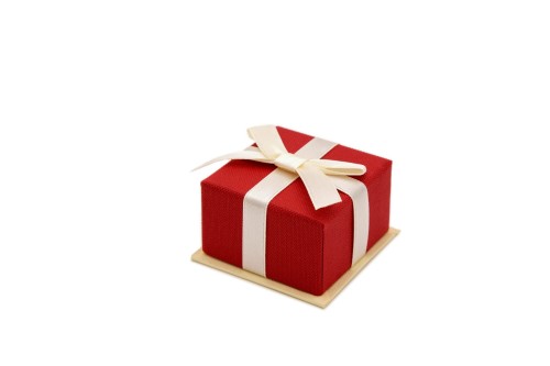 Etui Tekturowe z Kokardką - Czerwony + Kremowa wstążka