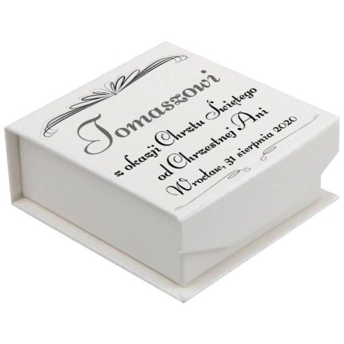 Srebrny smoczek AG925 w pudełku z grawerem - Pamiątka Chrztu Roczku Narodzin