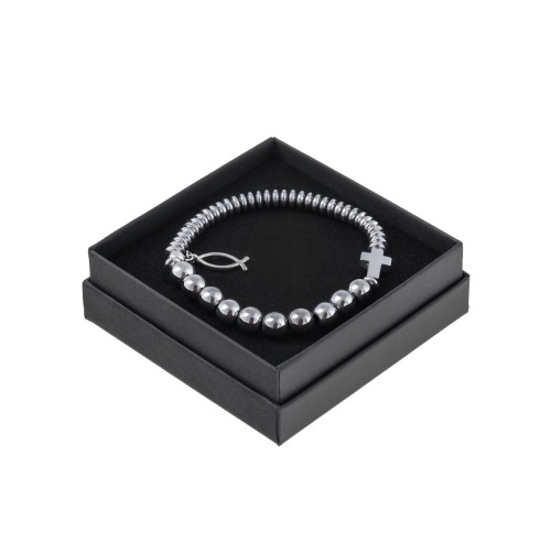 Bransoletka - dziesiątek różańca - hematyt - pudełko ozdobne