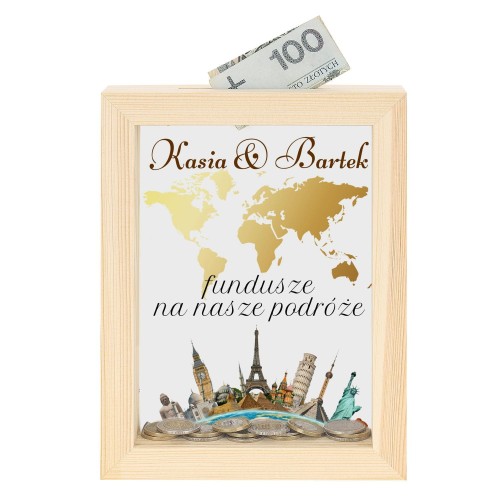 Drewniana skarbonka NA MARZENIA - Pamiątka & Upominek