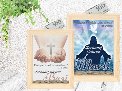 Drewniana skarbonka PERSONALIZACJA - Pamiątka & Upominek