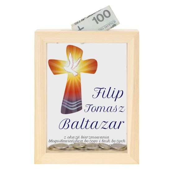 Drewniana skarbonka UROCZYSTOŚĆ - Pamiątka & Upominek