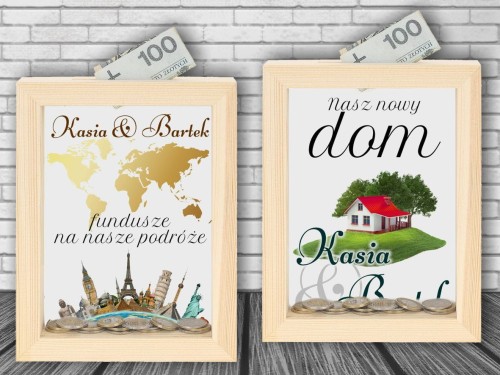 Drewniana skarbonka NA MARZENIA - Pamiątka & Upominek