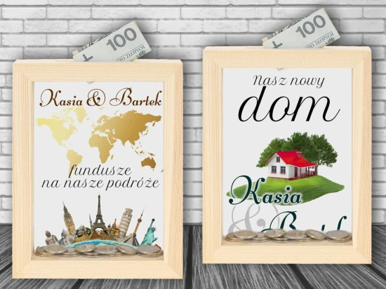 Drewniana skarbonka NA MARZENIA - Pamiątka & Upominek