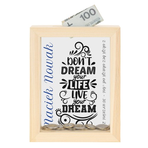 Drewniana skarbonka NA MARZENIA - Pamiątka & Upominek