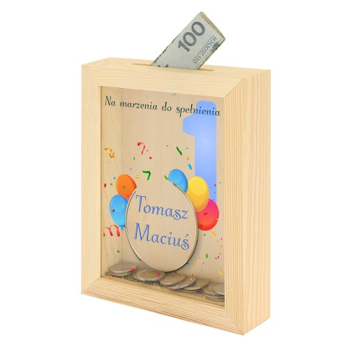 Skarbonka drewniana z nadrukiem na szkle UROCZYSTOŚĆ - Pamiątka & Upominek