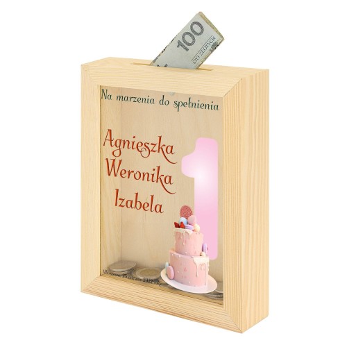 Skarbonka drewniana z nadrukiem na szkle UROCZYSTOŚĆ - Pamiątka & Upominek