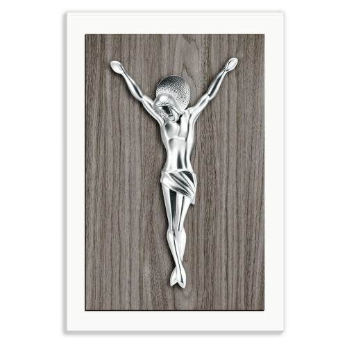 Krzyż srebrny na biało brązowym panelu 13x19