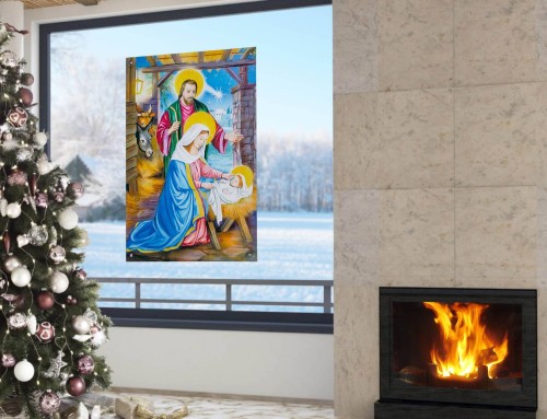 Ozdoba do okna - Boże Narodzenie - Szopka w gwieździe 30 x 60 cm