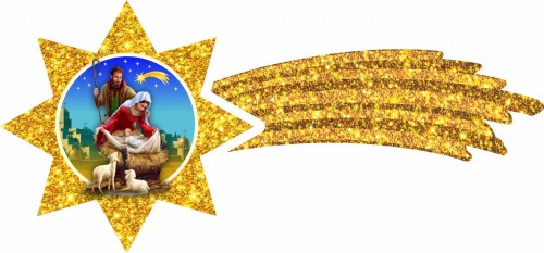 Ozdoba do okna - Boże Narodzenie - Szopka w gwieździe 30 x 60 cm