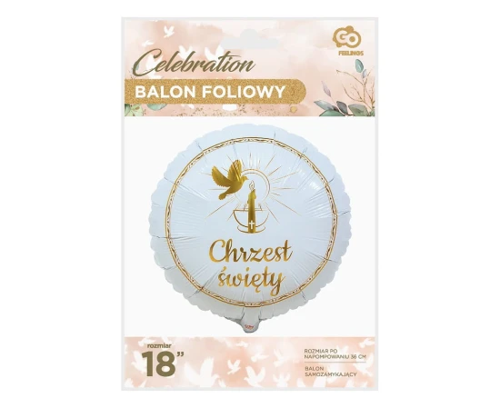 Balon foliowy okrągły Chrzest Święty, 33 cm