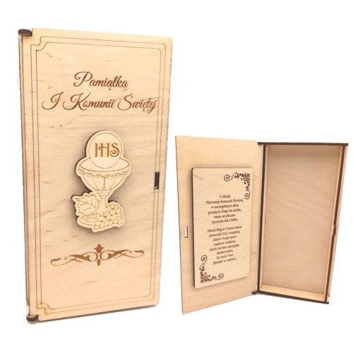 Pudełko upominkowe na drobiazgi IHS - pamiątka Komunii Świętej