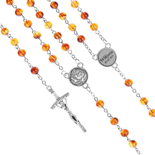 Różaniec z bursztynem syntetycznym 8mm + GRAWER